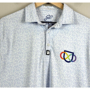 Greater Half Polo Shirt Mens M White Blue Paisley‎ Golf Performance Active Logo